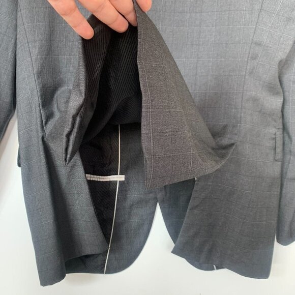 Hugo Boss Blazer Men 38R Wool Notch 3 Button Plaid Check Sport Coat Suit Gray - Picture 8 of 15